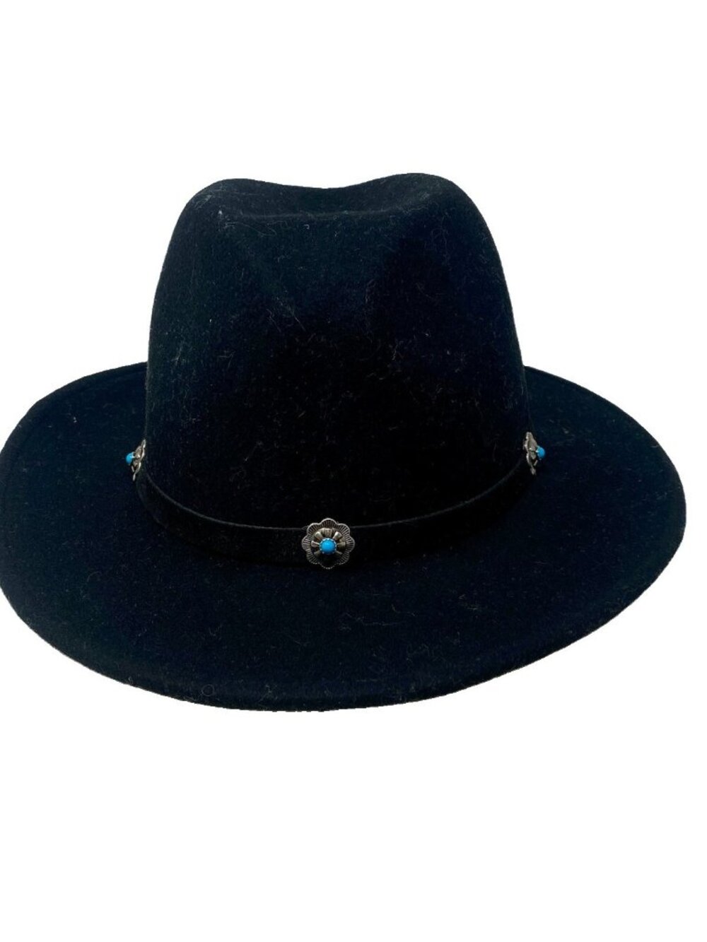 Lucky Brand Western Ranger Hat Black Wool Turquoise Silver Band Cowboy NWT